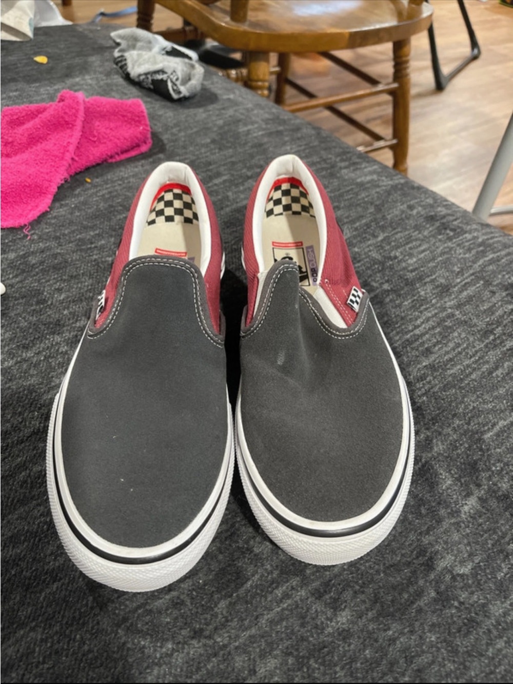 Vans Men's Slip-On Canvas Loafers in Black & Red